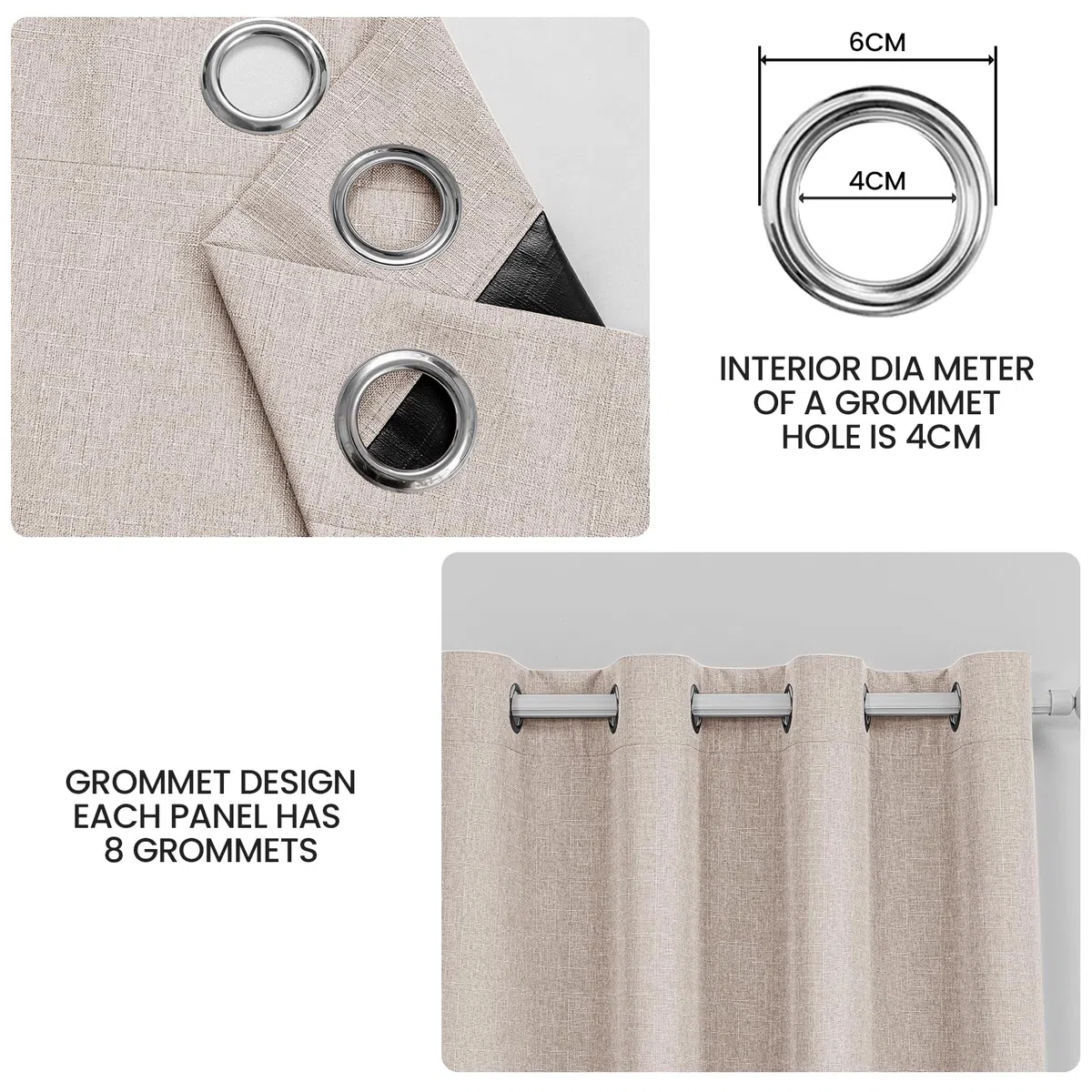 Ystyle 100% Cortinas Opacas 2 Piezas, 140x225cm, Lino Cortinas Dormitorio con Ojales Anti Luz Cortina Termica Aislantes Frio y Calor para Salon, Caqui