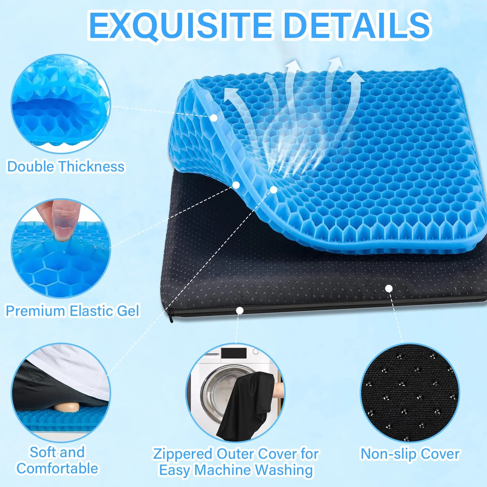 Cojin coxis Gel, Cojin antiescaras para Silla de Oficina Asiento para coxis ortopedico Apoyo Transpirable Cojin Ergonomico con Funda Antideslizante Cojín Postural para Coche, Oficina y Silla Ruedas