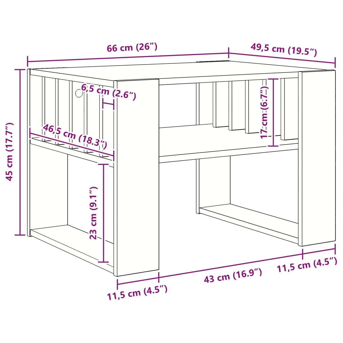 Mesa de centro blanca de 66 x 49,5 x 45 cm, material de madera, moderna mesa de salón con estante y espacio de almacenamiento para salón, habitación de invitados, oficina, pasillo, recepción