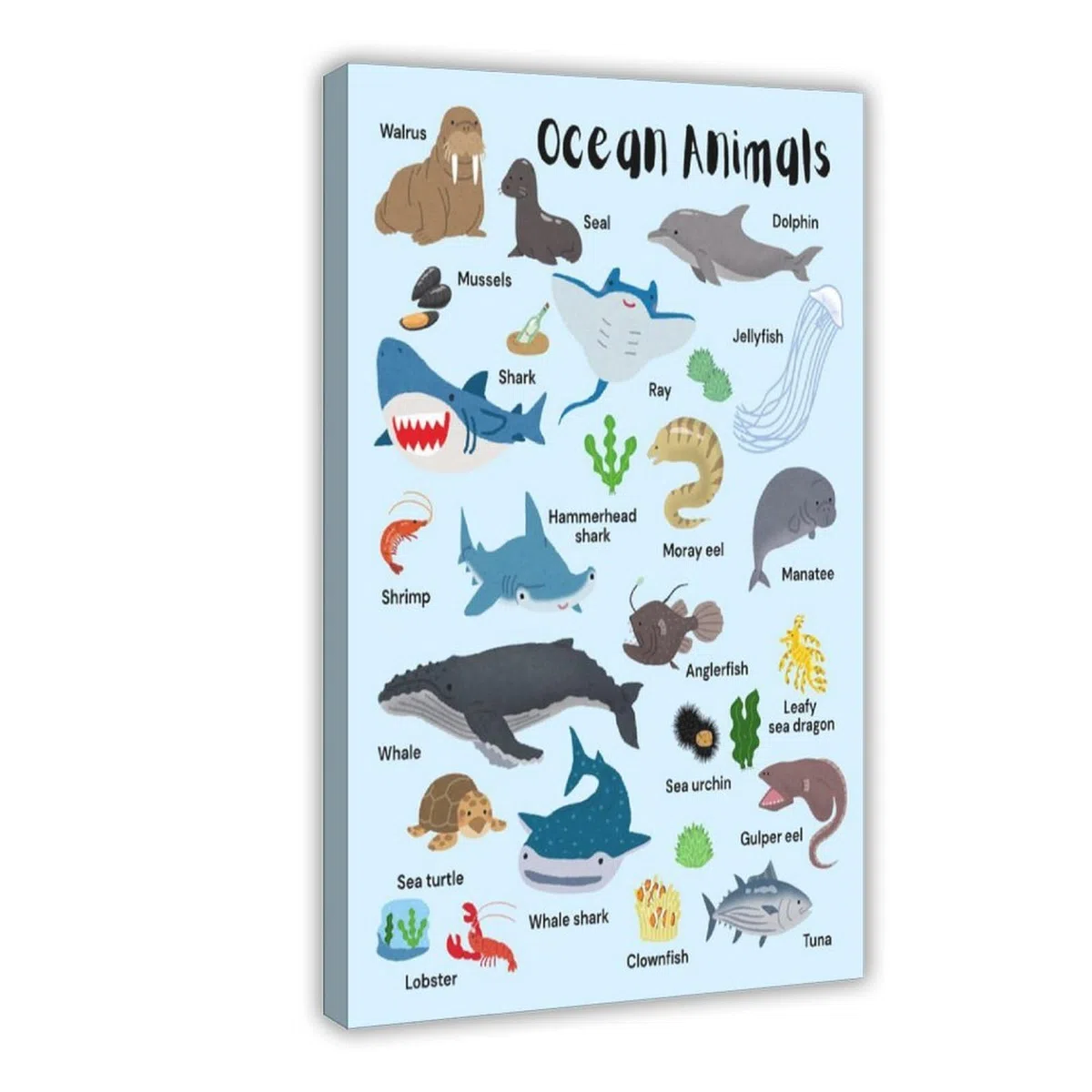 Póster de lienzo con conocimiento de la enciclopedia de animales marinos, decoración de dormitorio, paisaje, oficina, habitación, regalo, 40 x 60 cm