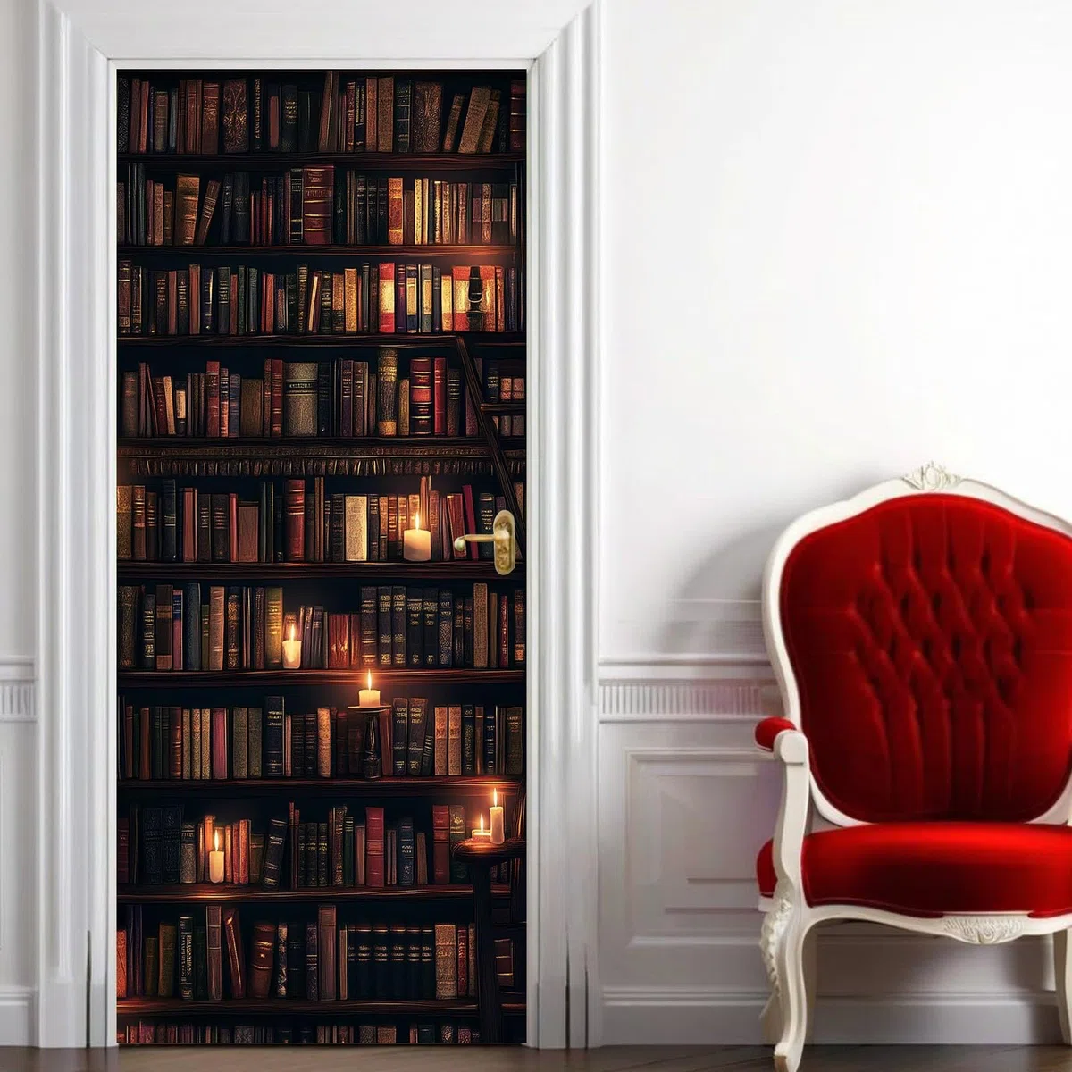 Pegatina Puerta 3D para Puertas Interiores 80x200 cm Libros de estantería Vinilo PVC Impermeable Retro Mural Decorativo para Puerta
