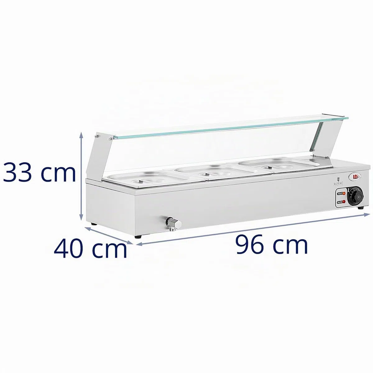 Royal Catering Baño María Profesional para Hostelería RCBM_GN1/2_2 (Potencia: 2000 W, Cantidad de contenedores GN: 3, Volumen total: 3 x 6 L)