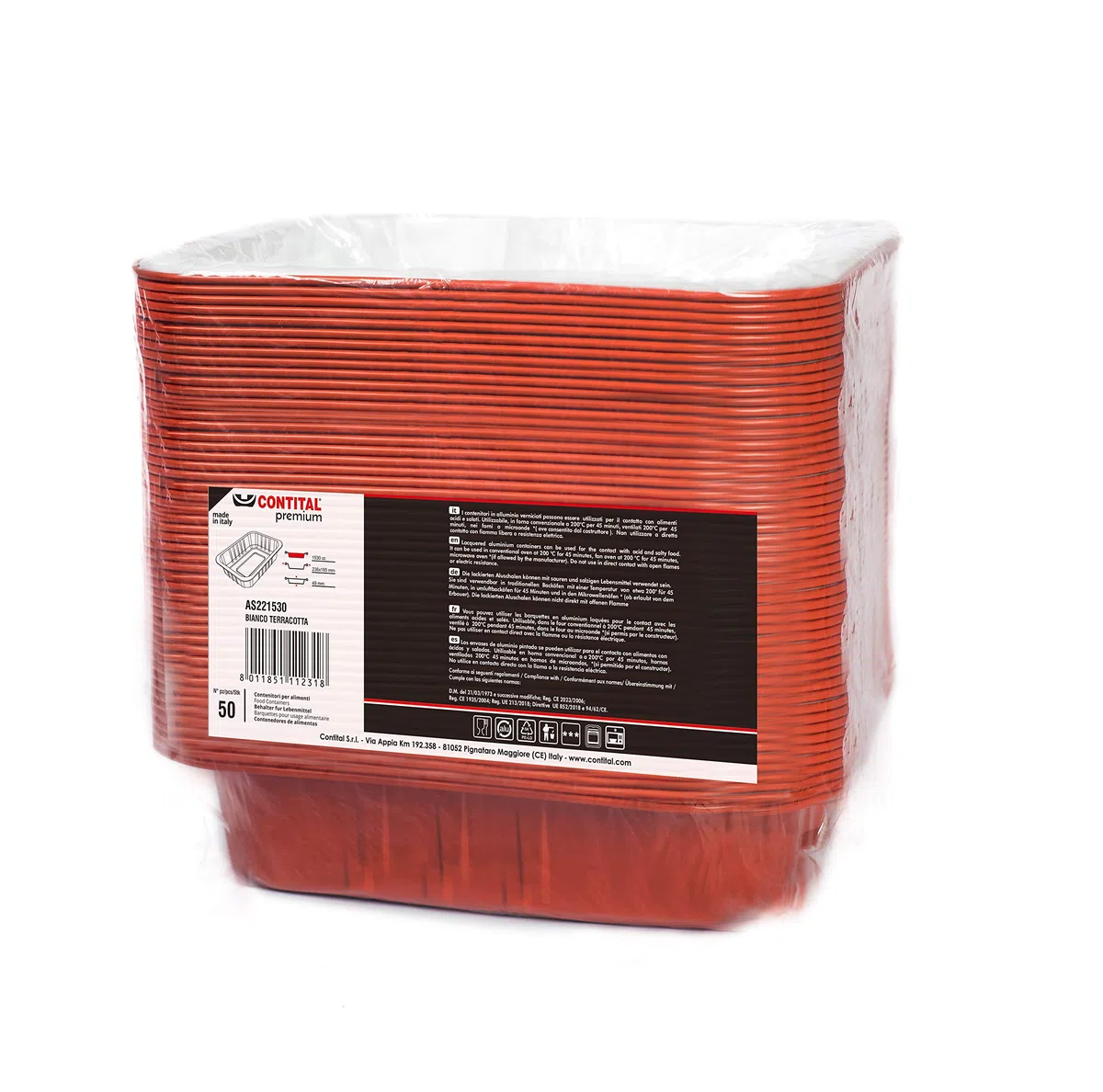 Contital AS221530 | Bandejas de aluminio lacado blanco/cobre 4 porciones, 50 unidades extrarrígidas | Recipientes desechables para microondas y para llevar | bandejas de aluminio desechables