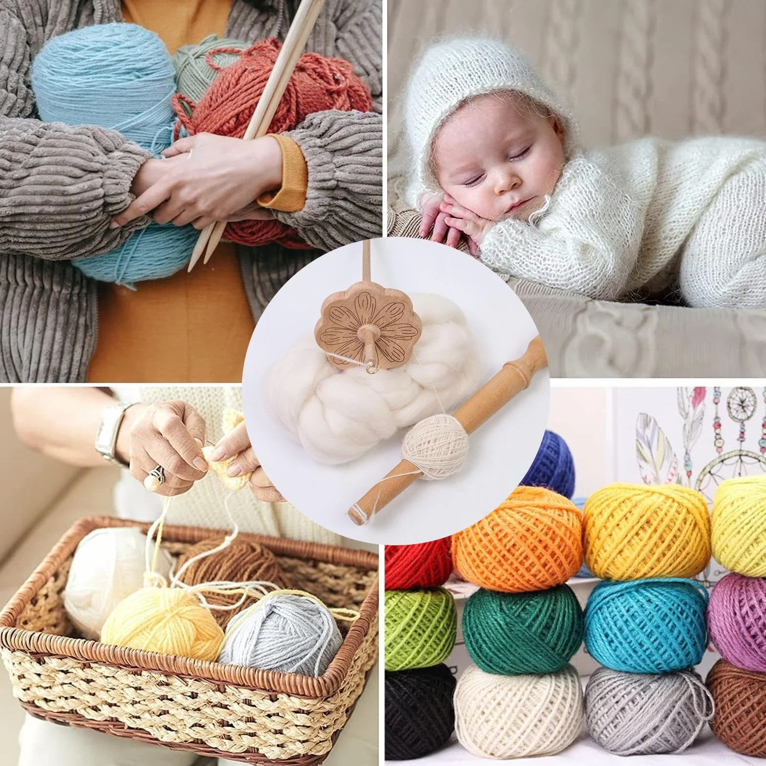 Genérico Huso De Hilar De Madera - Huso Manual Con Volante Para Principiantes - Herramientas Artesanales y Accesorios para Tejer, Coser, Hacer Punto y Ganchillo