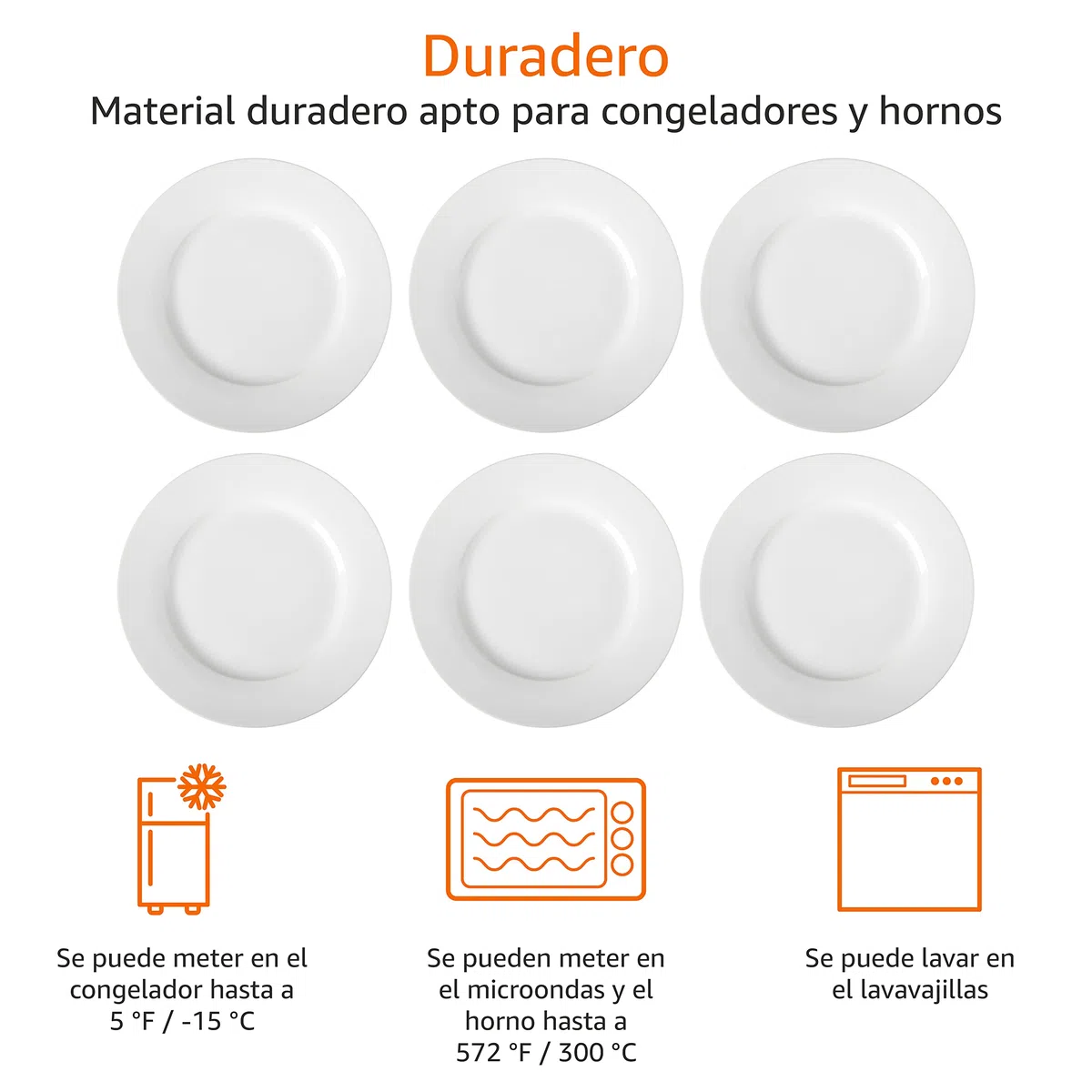 Amazon Basics platos llanos, 6 Unidad, 26.7 cm