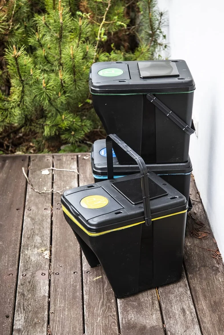 4 Cubo Basura Reciclaje 100L - 4x25L con 5 colores de pegatinas Cubo de clasificación selectiva para residuos orgánicos, papel, vidrio Sistemas de clasificación de basura