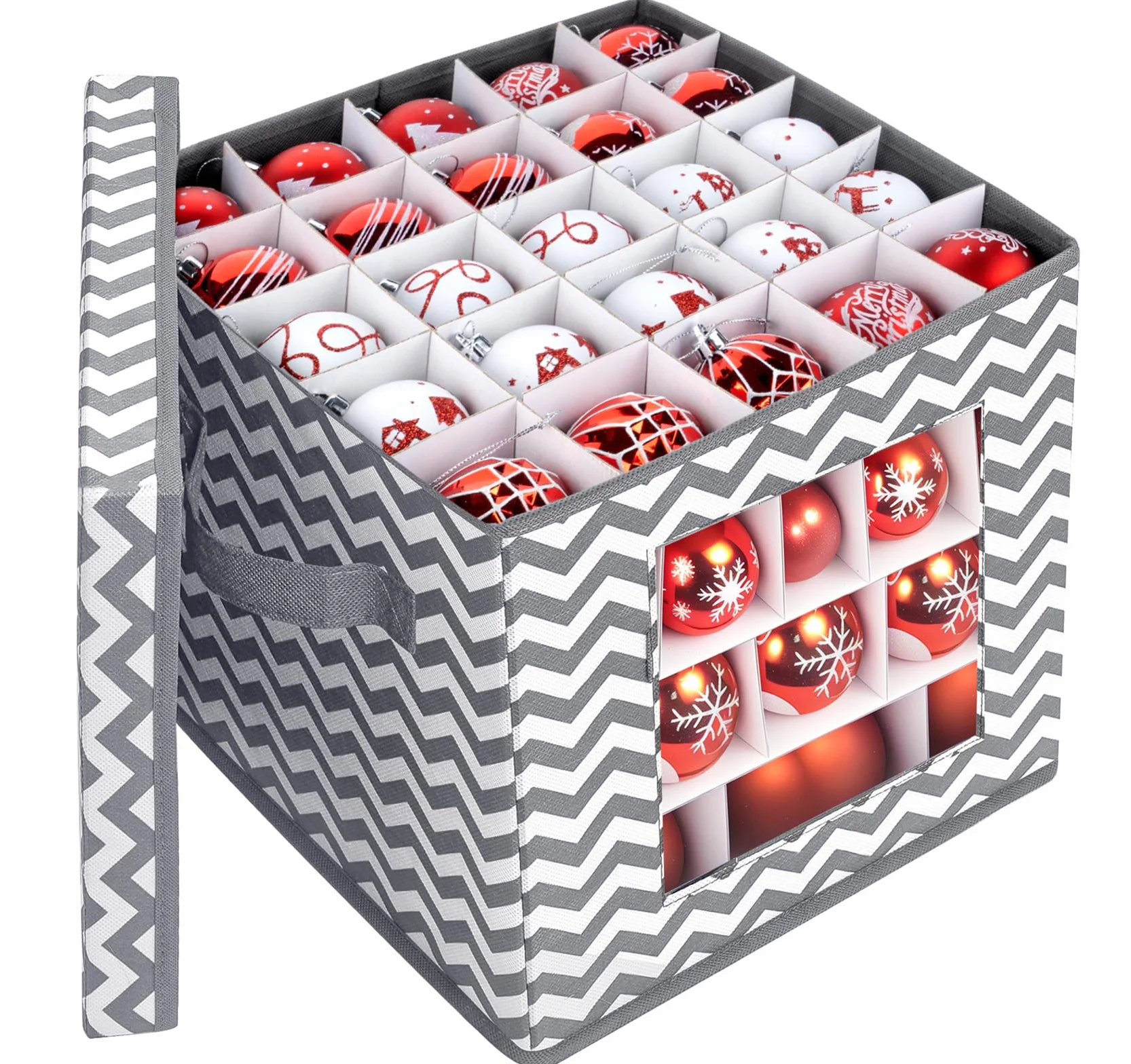 Anstore Caja de almacenamiento de adornos de Navidad, 30 cm x 30 cm x 30 cm, 83 Compartimentos con Ventana Transparente, para adornos de Navidad