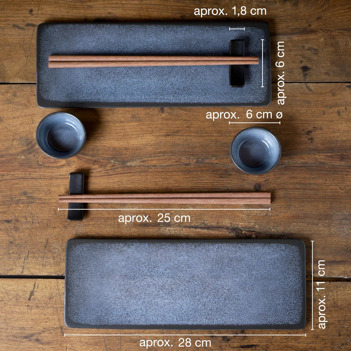 Moritz & Moritz Vajilla Sushi - Platos Sushi Ceramica - Plates Set 10 Piezas para 2 Personas - Plato Sushi con Palillos Soporte de Palillos Cuencos para Wasabi