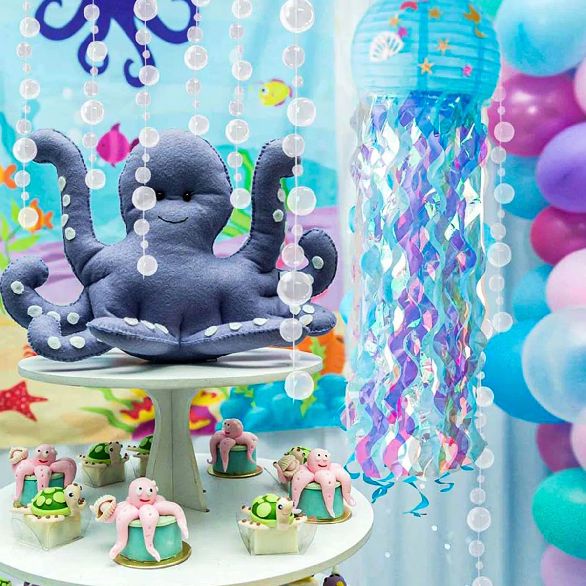 2 Pieza Linternas de Papel de Medusas, Linternas Decorativas de Sirena, Decoraciones de Fiesta de Cumpleaños, Suministros de Fiesta Temática del Océano