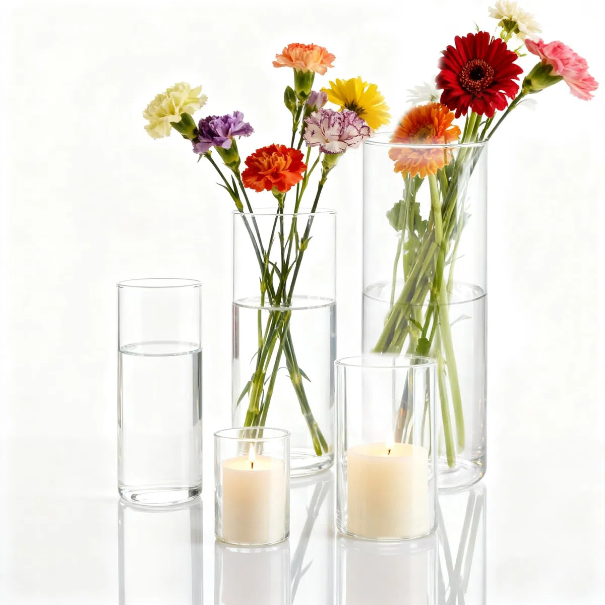 JMIATRY 5 portavelas de cristal, vasos de vela de 10/15/18/20/25 cm de alto, cilindro de cristal para velas de cristal, portavelas para decoración de mesa, bodas, eventos, salón, decoración
