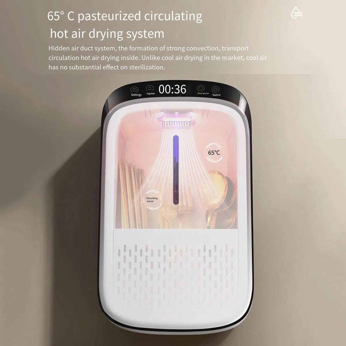 Jaula desinfectante para palillos, caja de almacenamiento de cubiertos montada en la pared con cubierta, secador de aire a prueba de polvo, dispositivo de cocina doméstico con luz UV,A