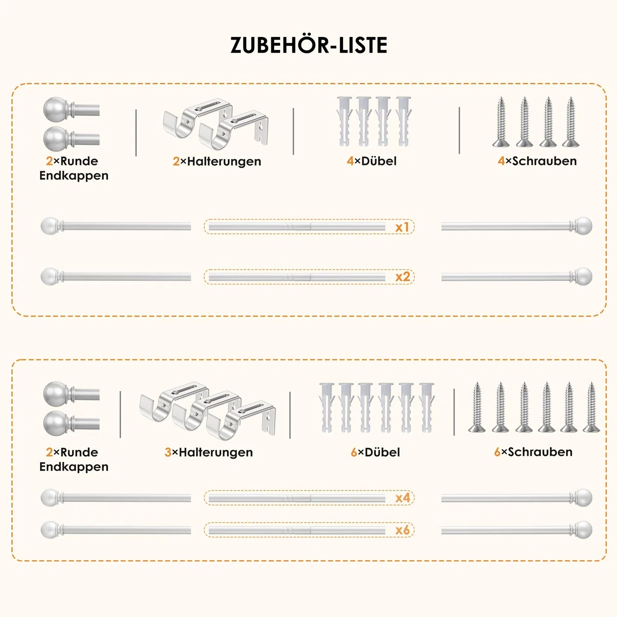 Barra de Cortina 3m con Extremos Redondos y Soporte, 67-307cm Barra Cortinas Moderna en Plata para Ventanas de Dormitorio y Salón