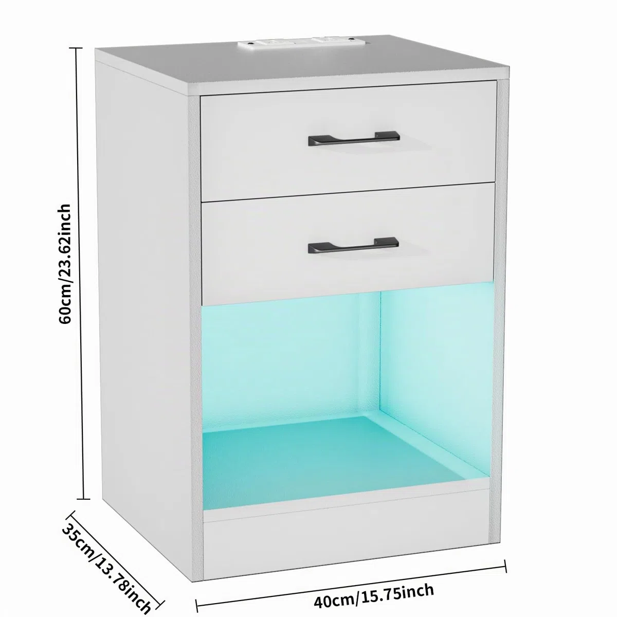Mesitas de Noche Blancas, Mesita de Noche Led, Mesa de Noche con estación de Carga, 2 cajones, Armario de Cama, Estilo Moderno, para Dormitorio, salón 40x35x60cm