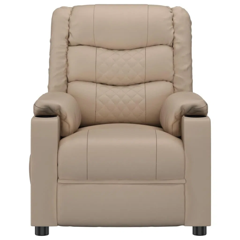 Sillón de relax eléctrico de piel sintética marrón capuchino con 3 posiciones y mando a distancia de 2 botones, asiento acolchado grueso y marco de madera y metal resistente para mayor