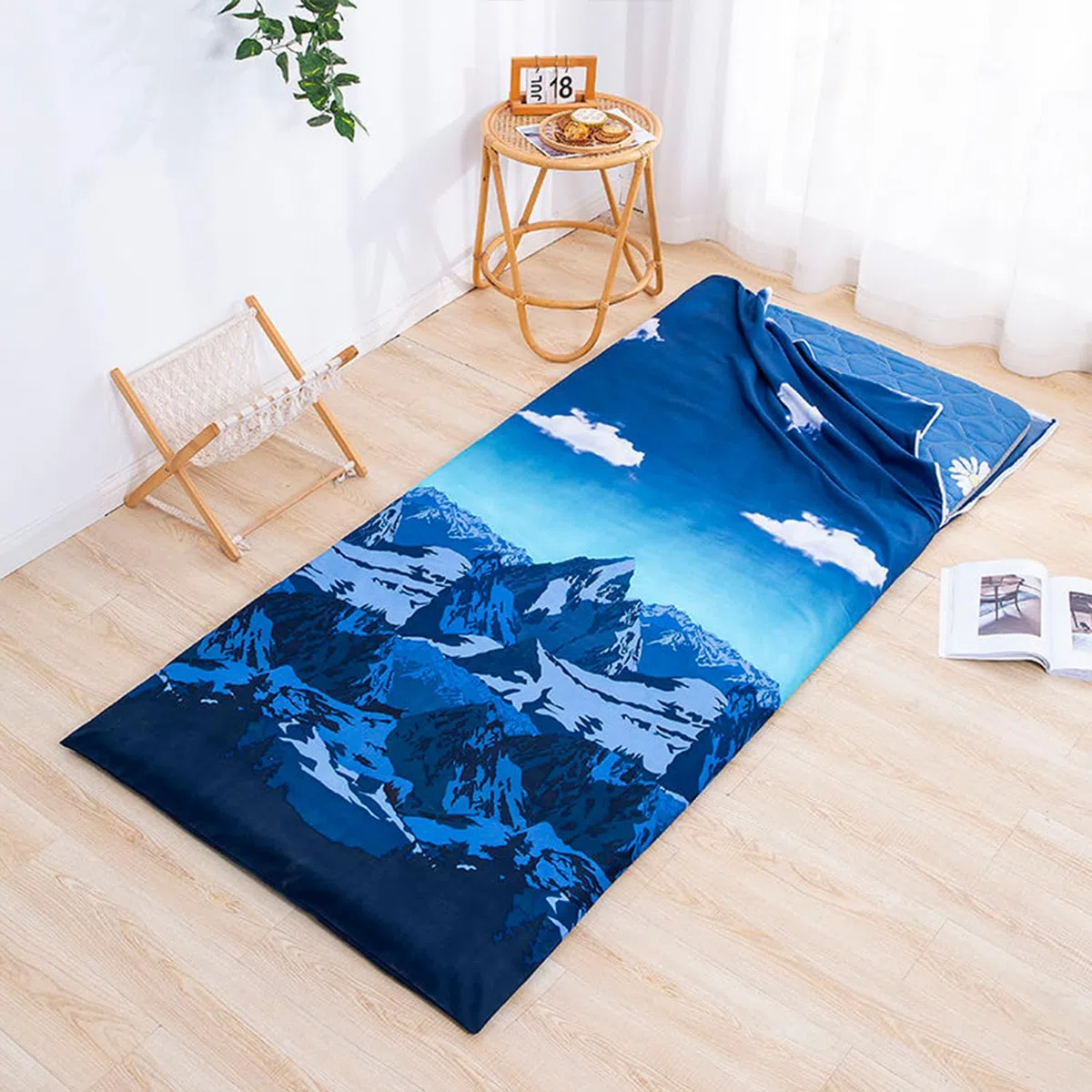 Funda De Algodón para Colchón De Futón De Suelo Japonés Tradicional,Funda Protectora De Futón con Cremallera Lavable A Máquina,Cubrecolchón Tatami para Viajes Negocios,Azul,80x190cm/31x75
