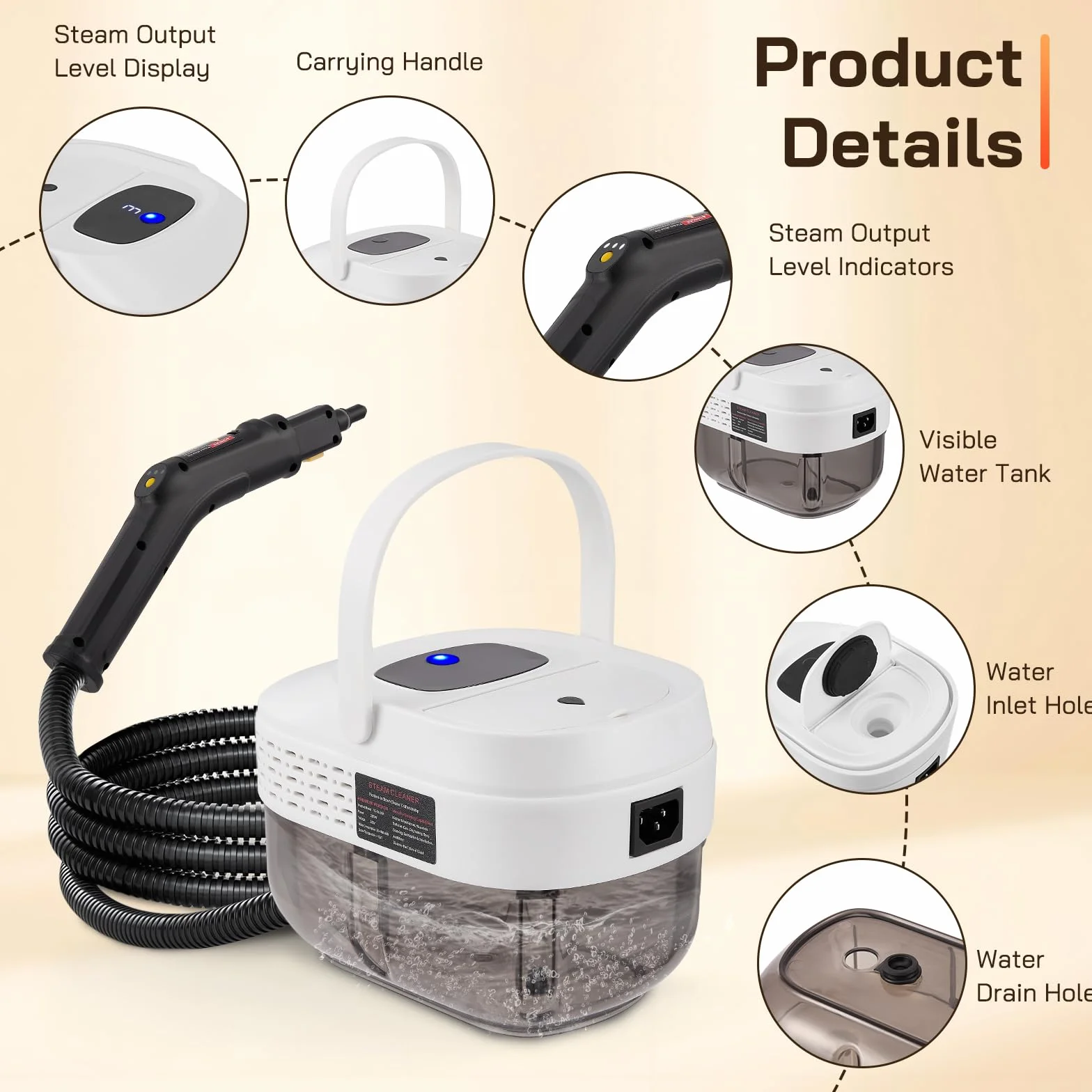 Vaporeta Limpieza Hogar,Limpiador a Vapor Portátil de Mano 2500W con 1600ml, 105°C Vapor Presurizado con 19 Accesorios para Sofá, Cocina, Baño,Automóvil, Ventanas y Tapicerías