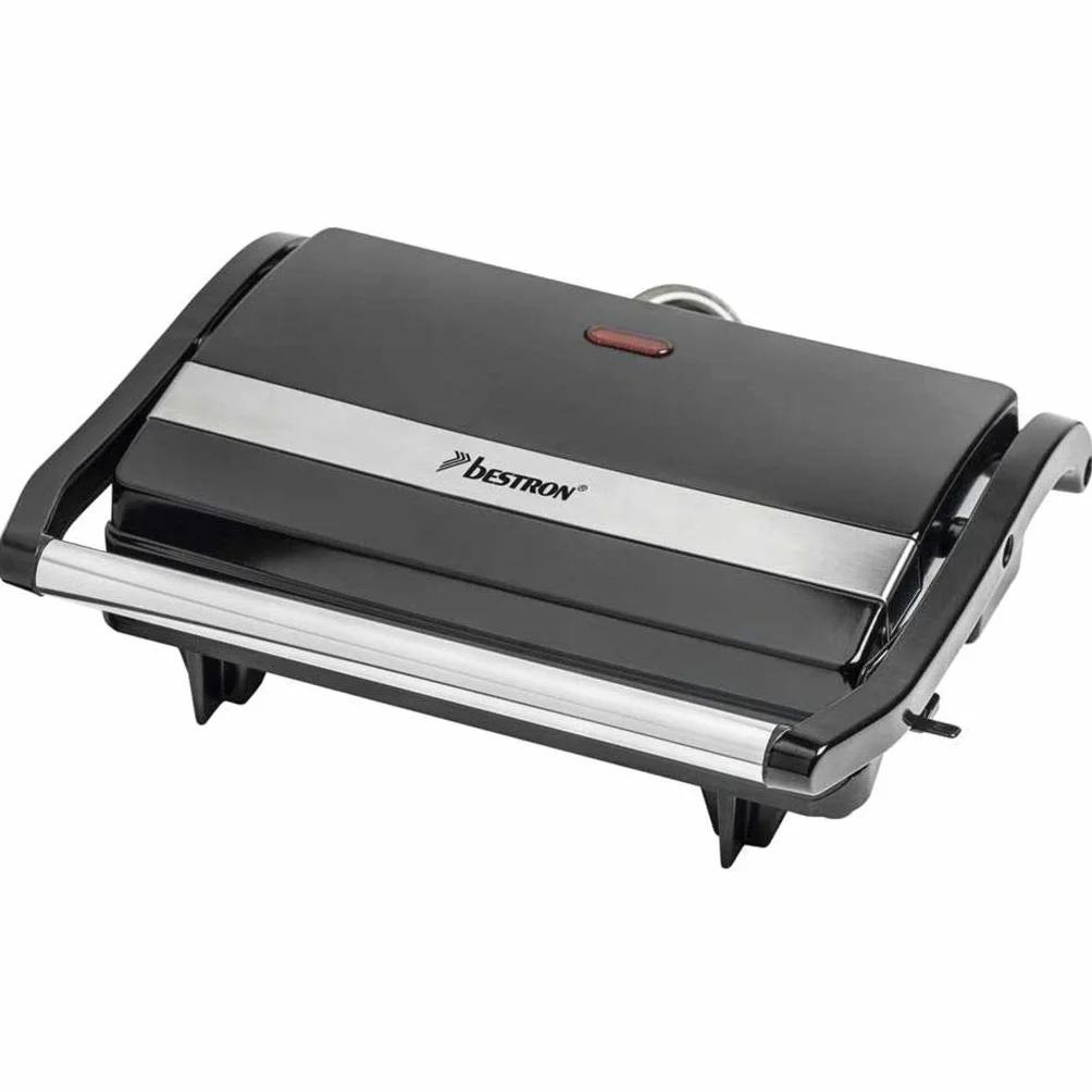 Bestron Parrilla Sandwichera Panini con Revestimiento Antiadherente, 700 W, Negro
