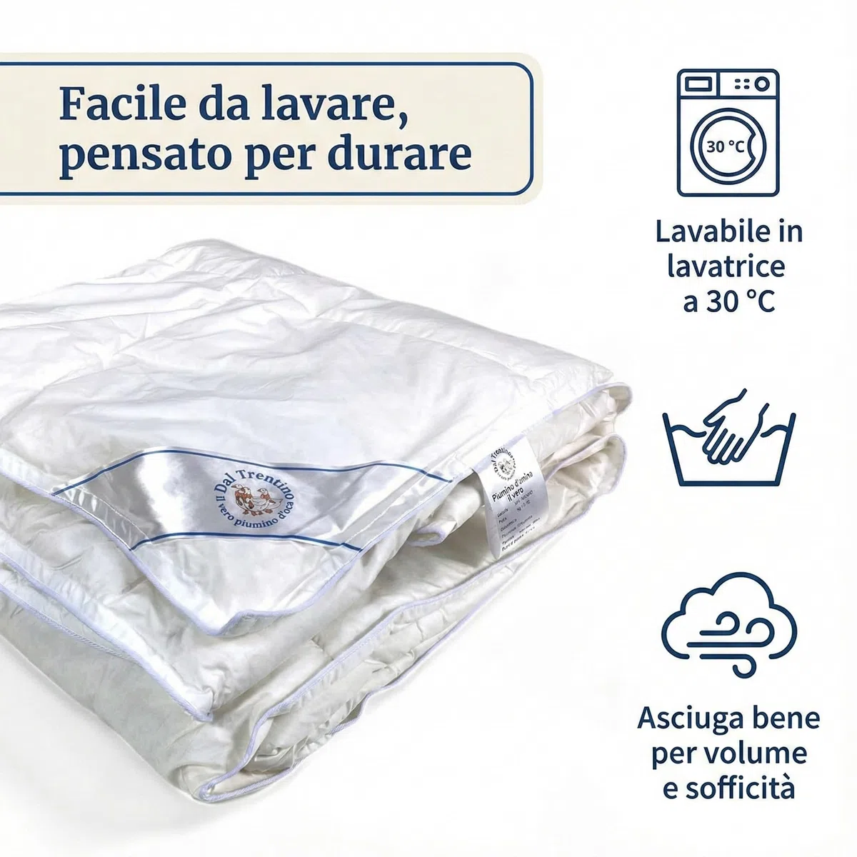 tex family Trentino edredón nórdico de Plumas de Ganso Invierno 100% Relleno Natural 360 g/m² – edredón cálido – Cassette, Tejido algodón, Certificado Oeko-Tex Standard 100 - Cm. 200x200