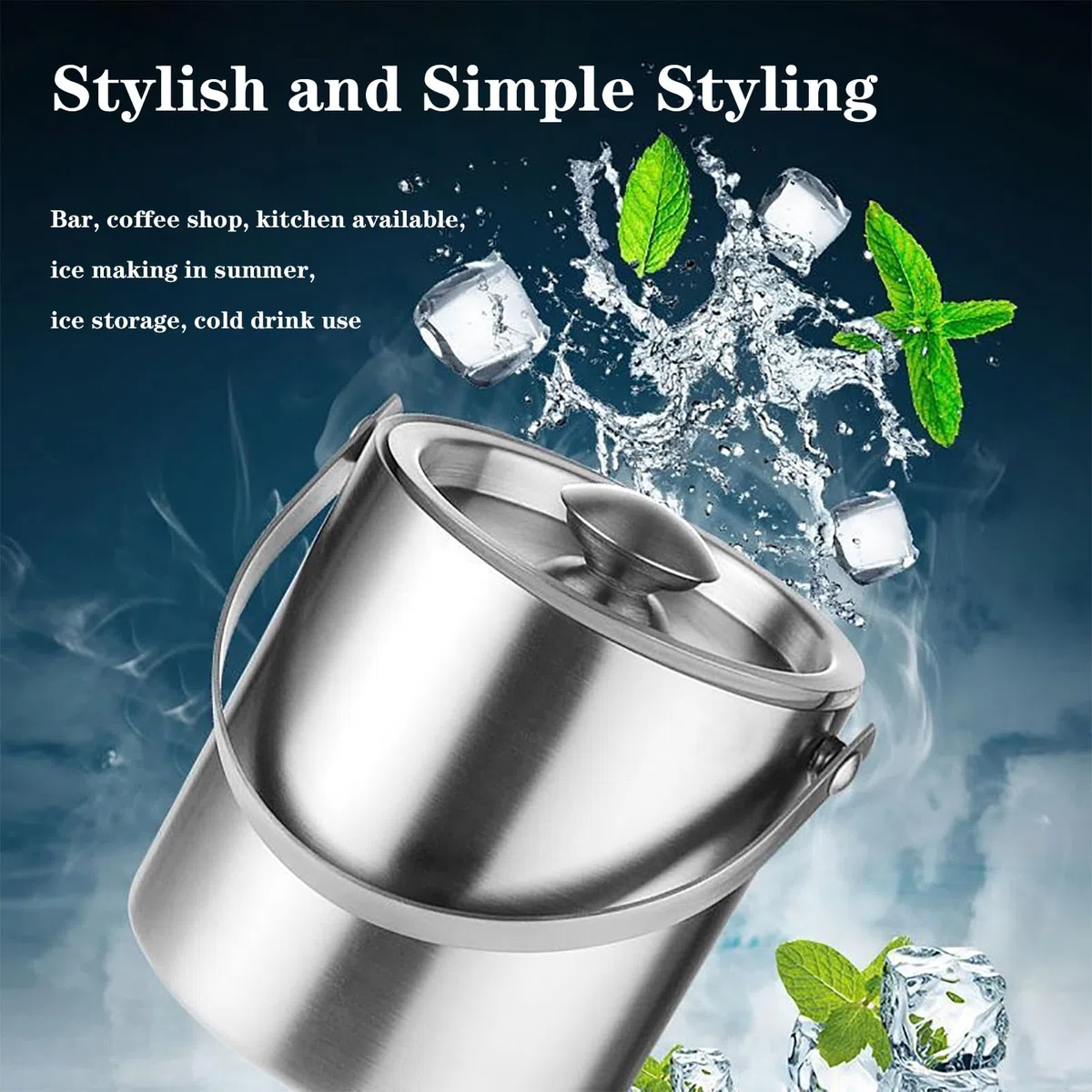 Adima Cubos De Hielo De Acero Inoxidable, Cubos De Hielo Con Doble Capa De Aislamiento TéRmico, Filtros Y Pinzas De Hielo, Muy Adecuados Para Clubes De Bares (3l),3L