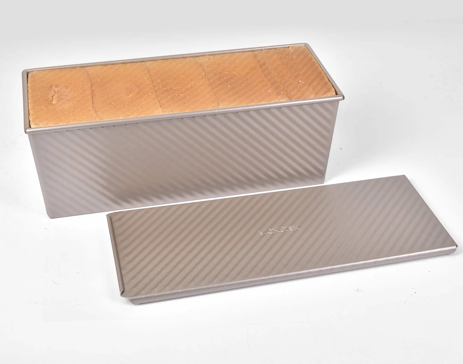 Monfish pullman - Molde pan tapa deslizable acero aluminio 1000 g champán dorado antiadherente 34x13,5x12 cm