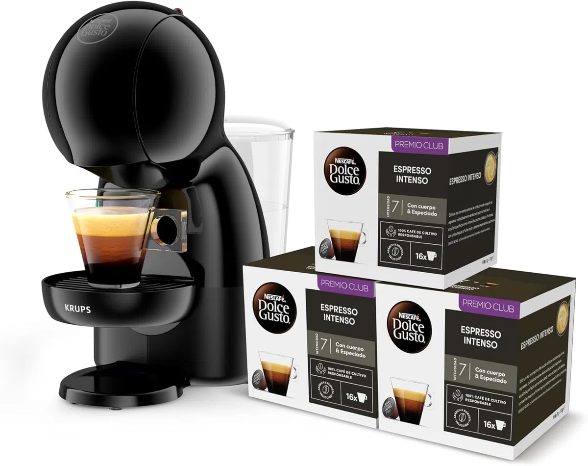 Krups Nescafé Dolce Gusto Piccolo XS, Cafetera de cápsulas de 15 bares, 0,8L capacidad, Espuma Cremosa y Calentamiento Rápido en 40s, Modo eco, Color negro, Incluye 3 packs de café, KP1A3BCAS