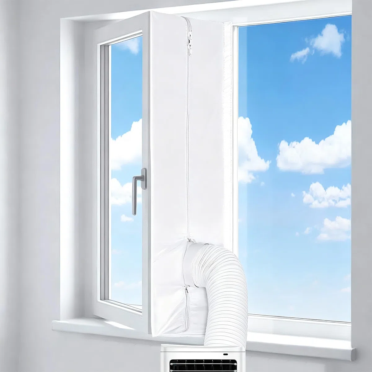 Qivine Kit Ventana Aire Acondicionado Portatil 300cm, Sellador de Ventana para Aire Acondicionado, Adaptador Ventana Aire Acondicionado Sin Taladrar, para Ventana Abatible, Oscilobatiente y Tragaluz