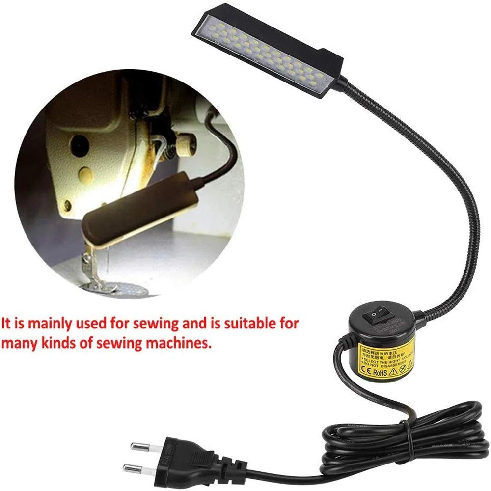 Lixada 2 lámparas LED para máquina de coser - 30 LED de iluminación de trabajo, lámpara de cuello de cisne con base magnética, manguito flexible, compatible con todas las máquinas de coser, negro