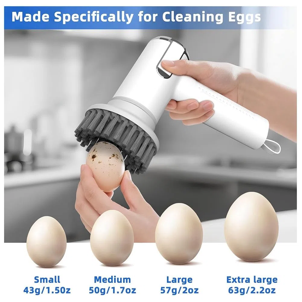 Cepillo Eléctrico para Huevos - Limpiador de Huevos Frescos y Cepillo para Verduras con Indicador de de Batería y 2 Velocidades