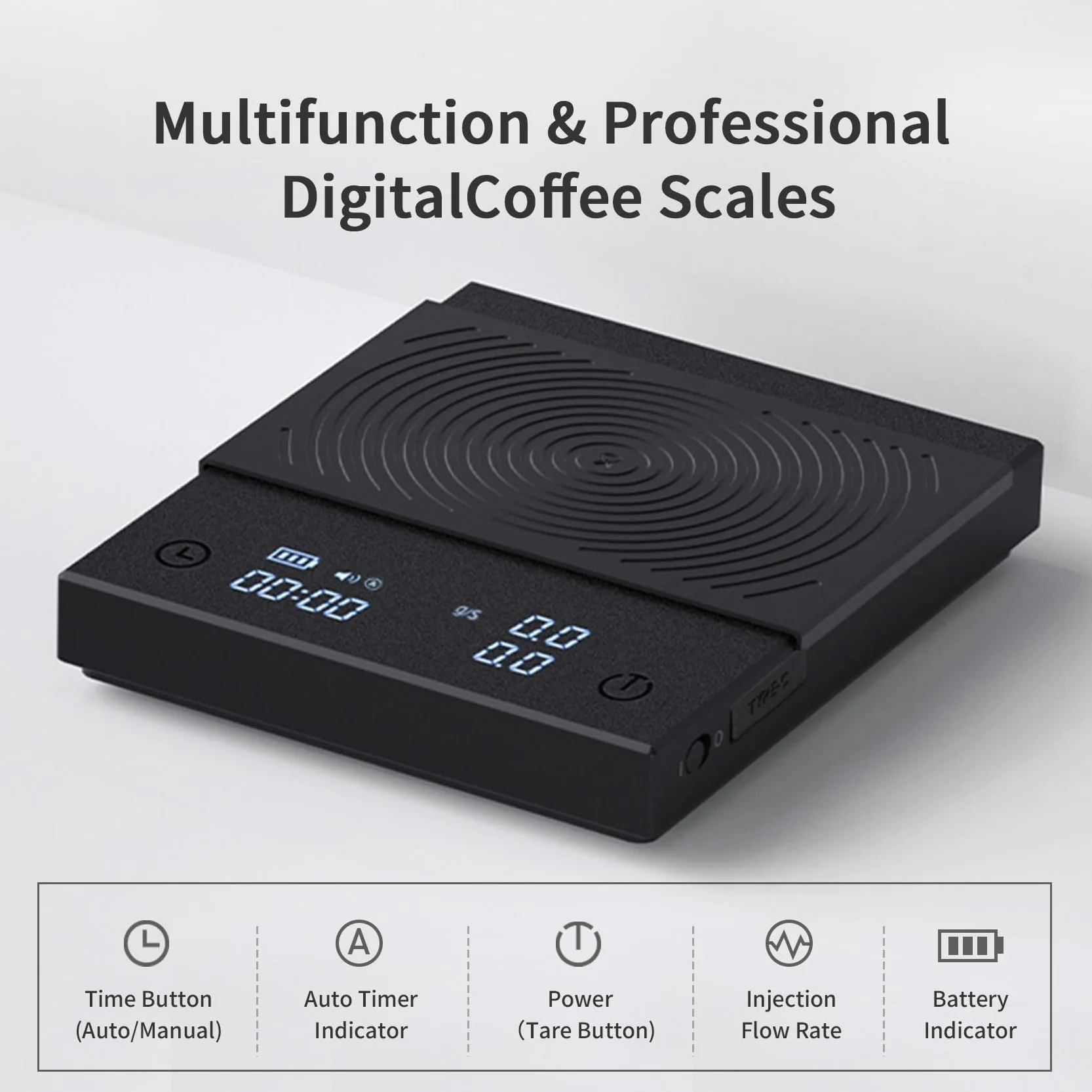 TIMEMORE Báscula de café básica 2.0 báscula electrónica de espresso con tasa de flujo de agua y función de temporizador, cambio libre de unidades de onzas/kg, báscula digital para