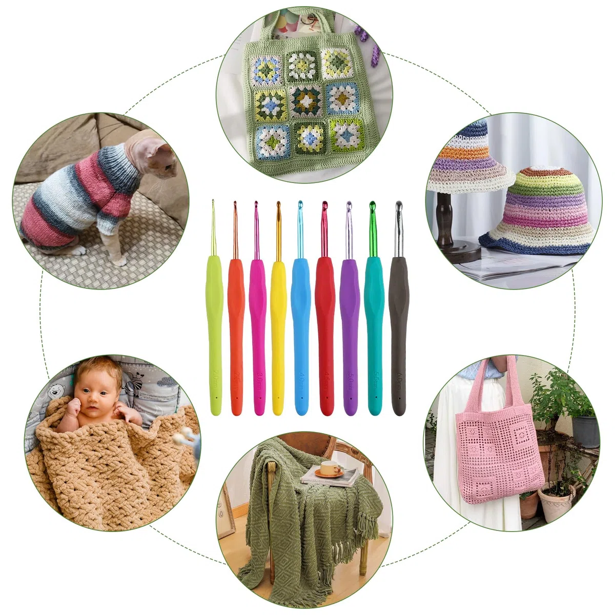 Comzantor Kit de ganchillo de 58 piezas Completo, Kit de punto de ganchillo, bolsa de ganchillo para niños y principiantes