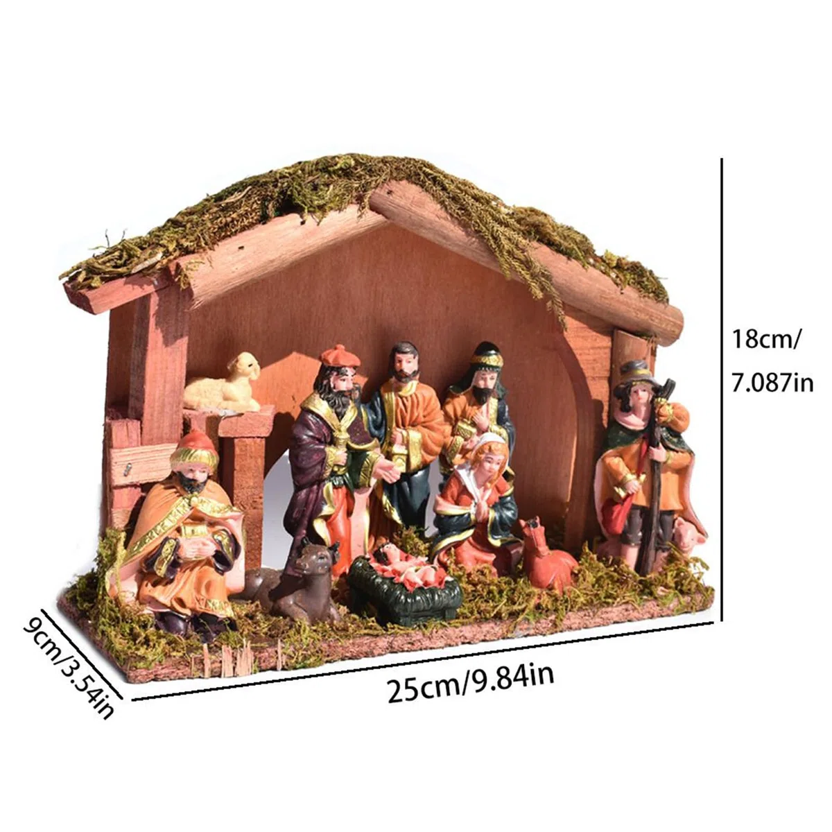 Juego de belén de Navidad - Figuras religiosas de belén de la familia sagrada como centro de atención, belén de madera | Para la mesa de interior para el hogar para la chimenea para la