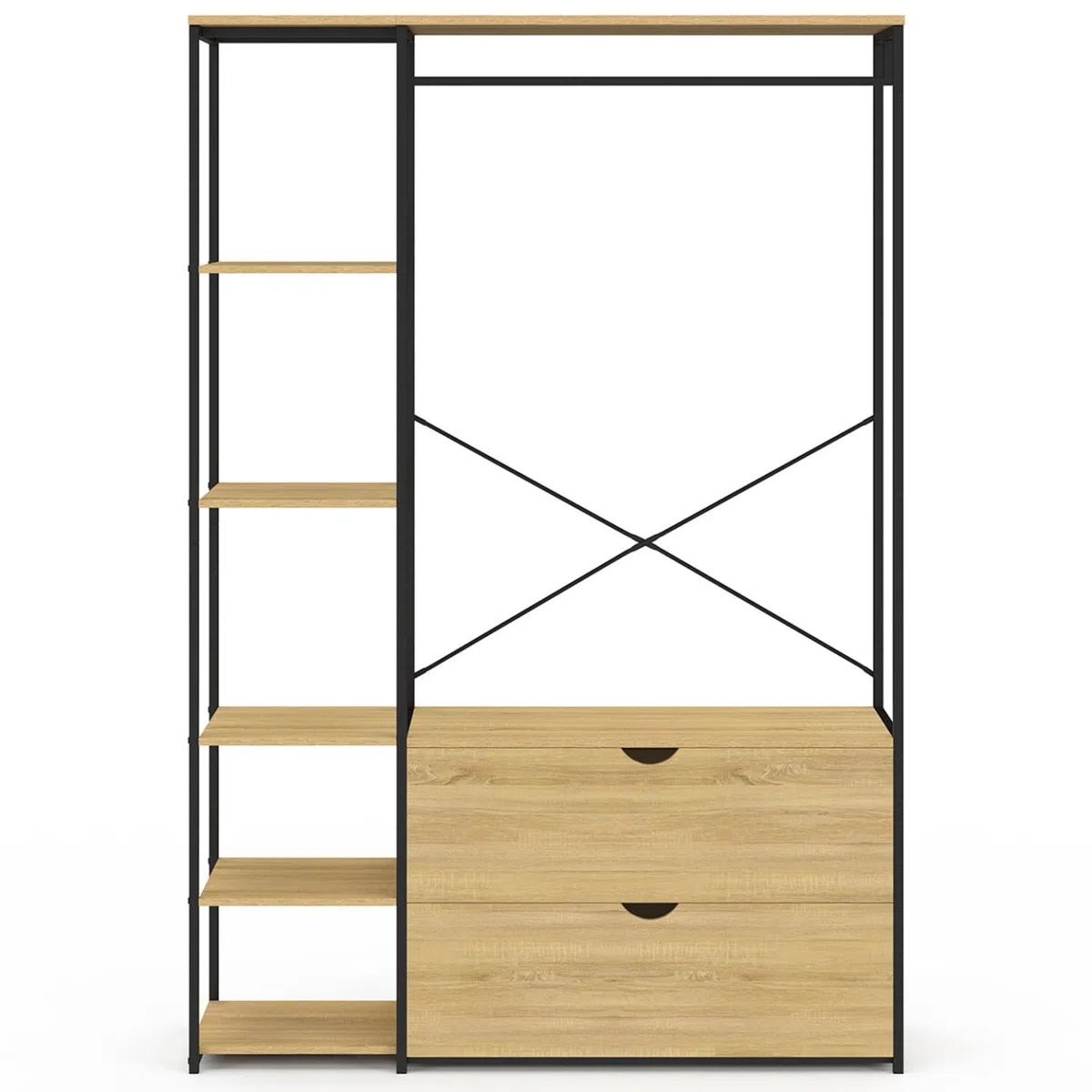 IDMarket - Vestidor armario estantes L. 113 cm DETROIT 2 cajones de diseño industrial