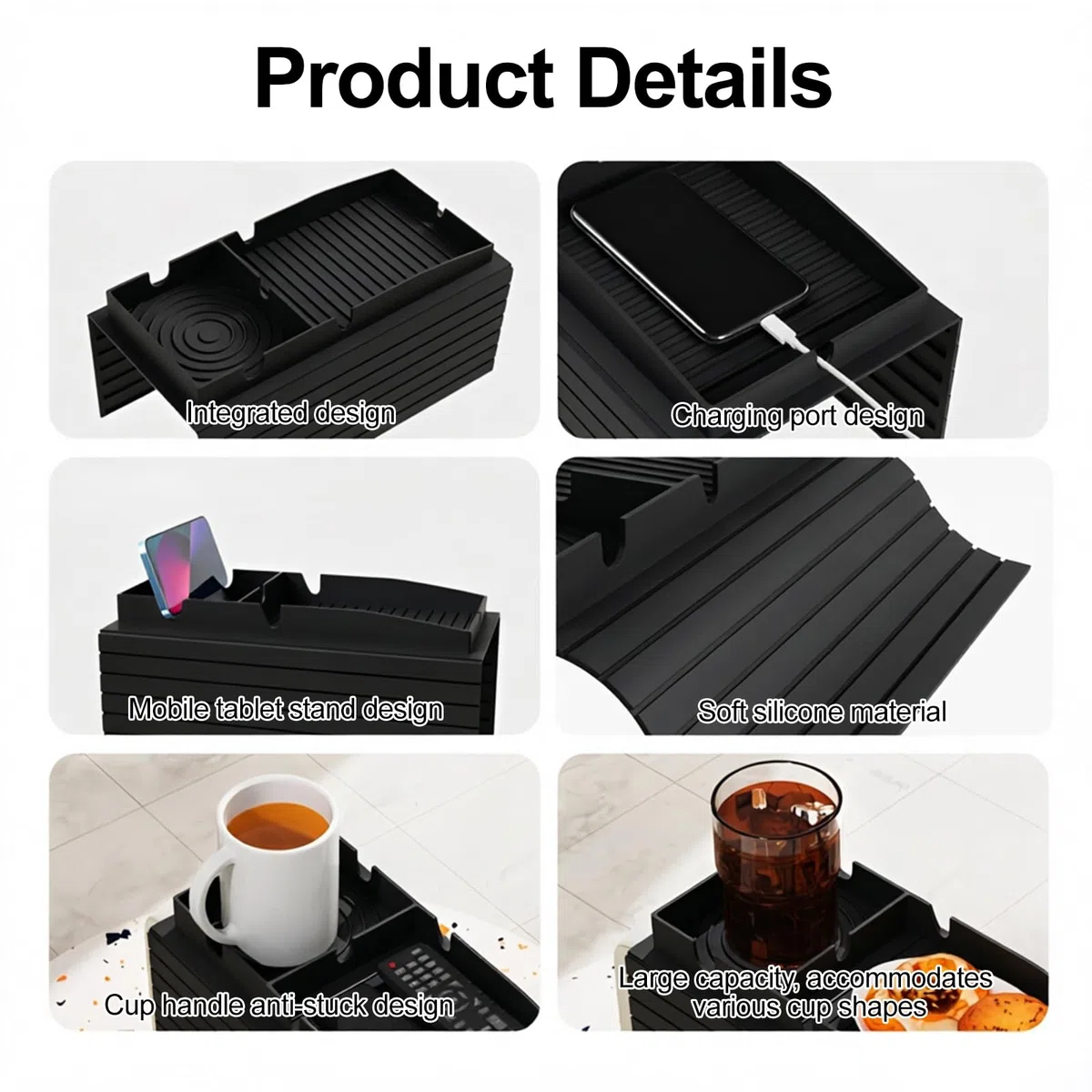 Bandeja para sofá con reposabrazos, bandeja de silicona para sofá, bandeja con tapetes para tazas, reposabrazos antideslizantes, bandeja para sofá, reposabrazos, bandeja para taza, tableta