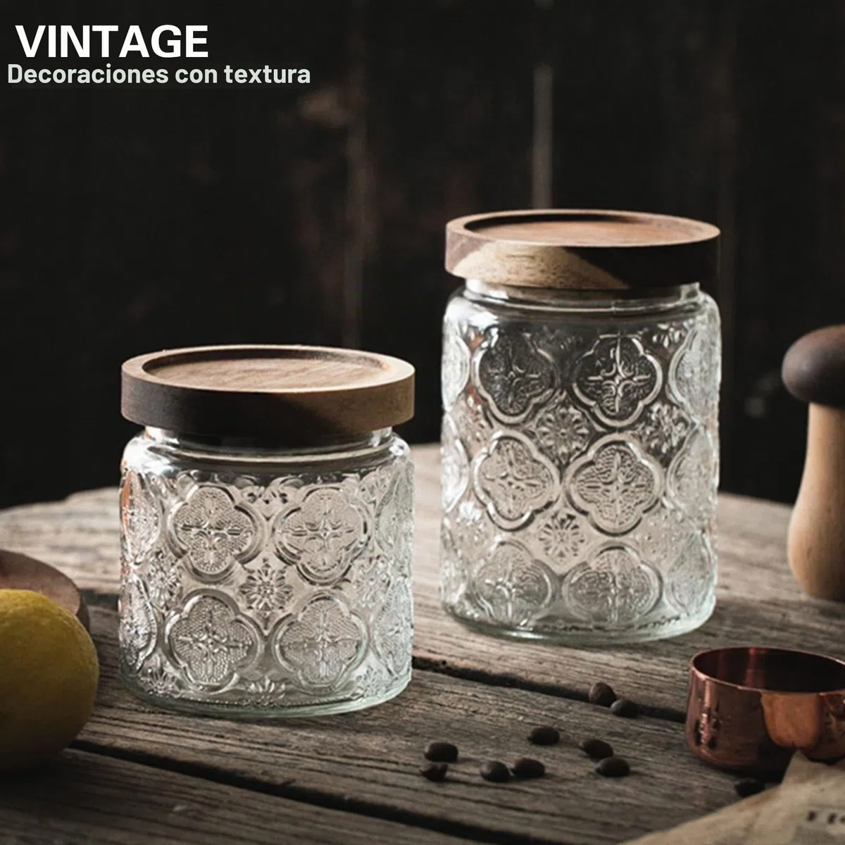 BigKing Juego de 4 tarros de vidrio vintage, recipiente transparente para alimentos, tarros de vidrio para almacenamiento de café, té, azúcar, especias, harina, frijoles, frutos secos, galletas (450