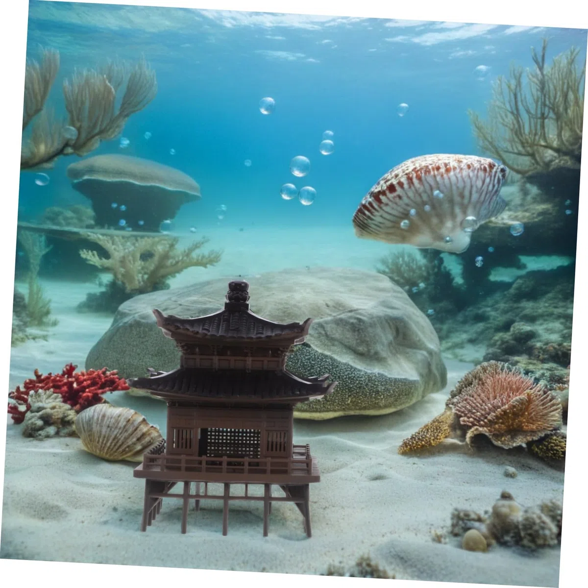 Mini Pagoda Garden Statue Asian Zen Style Micro Landscape Ornament For Fish Tank and Home Décor Plastic Pavilion Model with Detailed Traditional Architecture Design