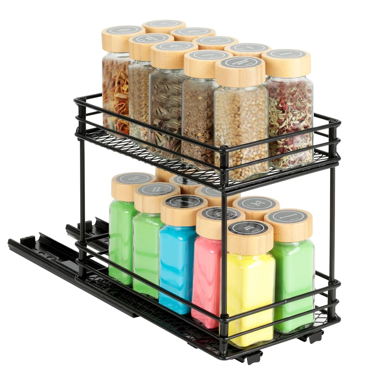 Cozary Organizador De Especieros Para Cocina Con 2 Niveles Extensible - Especiero Cajón Con Sistema De Rodamientos, Fácil Instalación, Material Duradero Para Almacenamiento En Gabinetes (26*15*21.8cm)