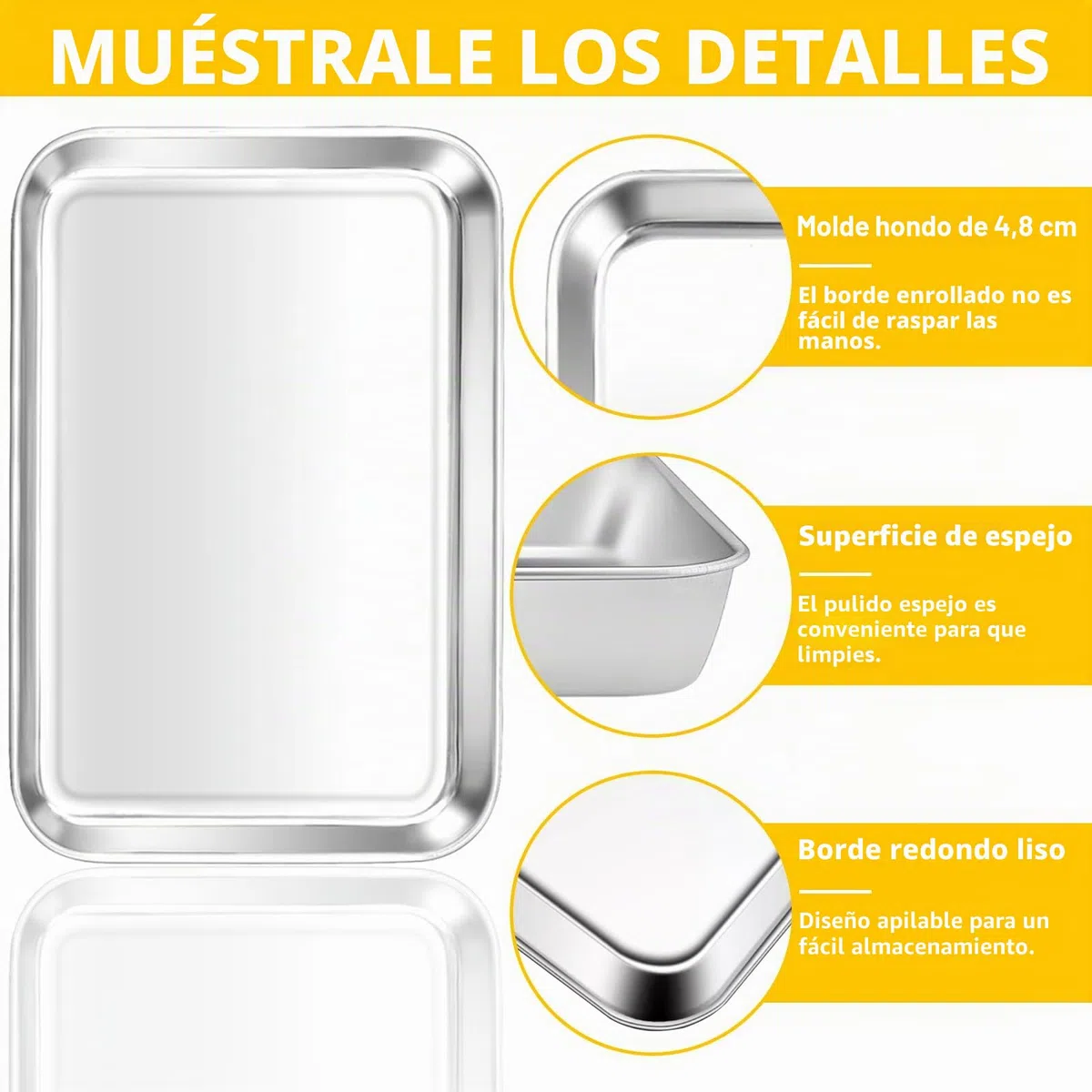 3 piezas Bandeja horno acero inoxidable para repostería, asados y verduras, bandejas horno 40 x 30 x 4,8 cm, bandeja de horno rectangular 201 para cocina diaria