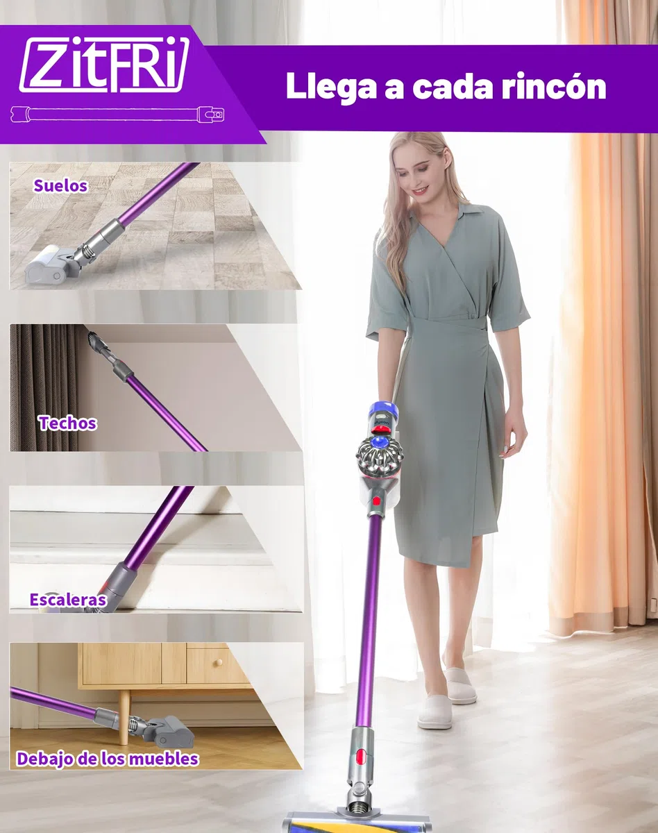 Tubo de Extensión Rígido Compatible con Dyson V11 V15 V10 V8 V7, Varilla de Aluminio con Conexión de Liberación Rápida, 72 cm - Morado
