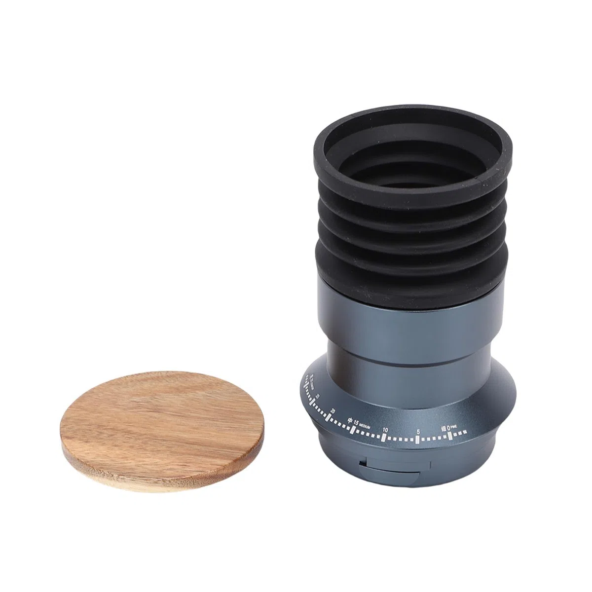 Omabeta Molinillo de café Tolva de Dosis única Soplador de Fuelle de Silicona Eficiente Cero Desperdicio para Entusiastas del Sabor Fresco Aleación de Aluminio Madera de Nogal 9,4 X 14 Cm