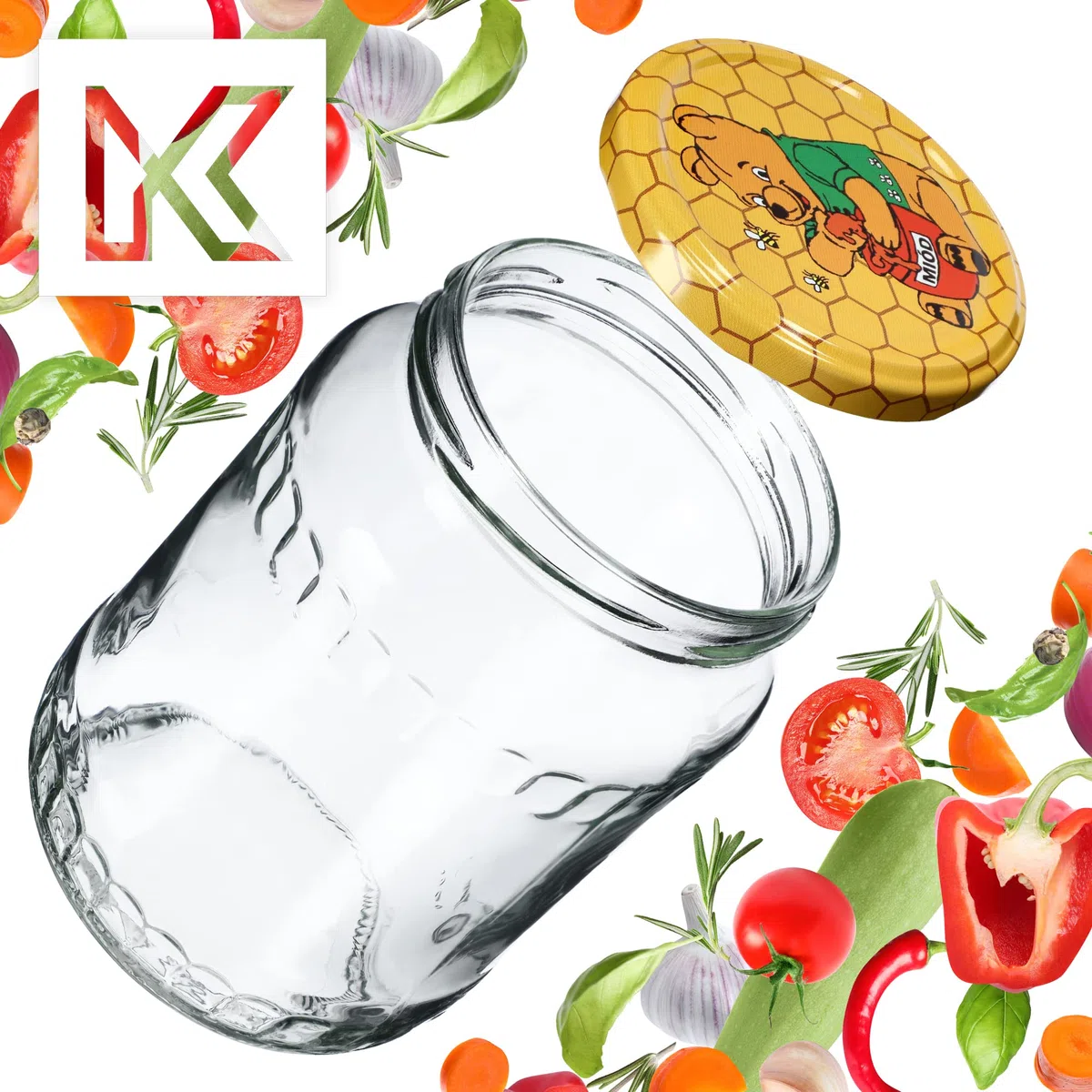 KADAX TO82 Winnie the Pooh - Juego de 64 tarros de cristal para conservas (720 ml, con tapa de rosca, para pepinos, verduras, levadura fermentada)
