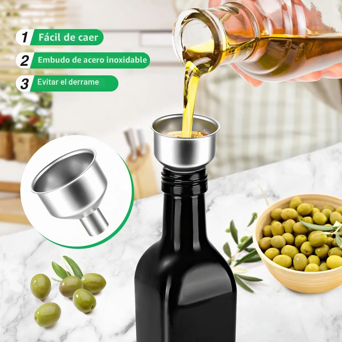 DaiRen Kitchen Juego de 2 dispensadores de aceite y vinagre, dispensador de aceite de oliva blanco y negro con soporte de almacenamiento y boquilla de acero inoxidable, 500 ml, juego de cristal