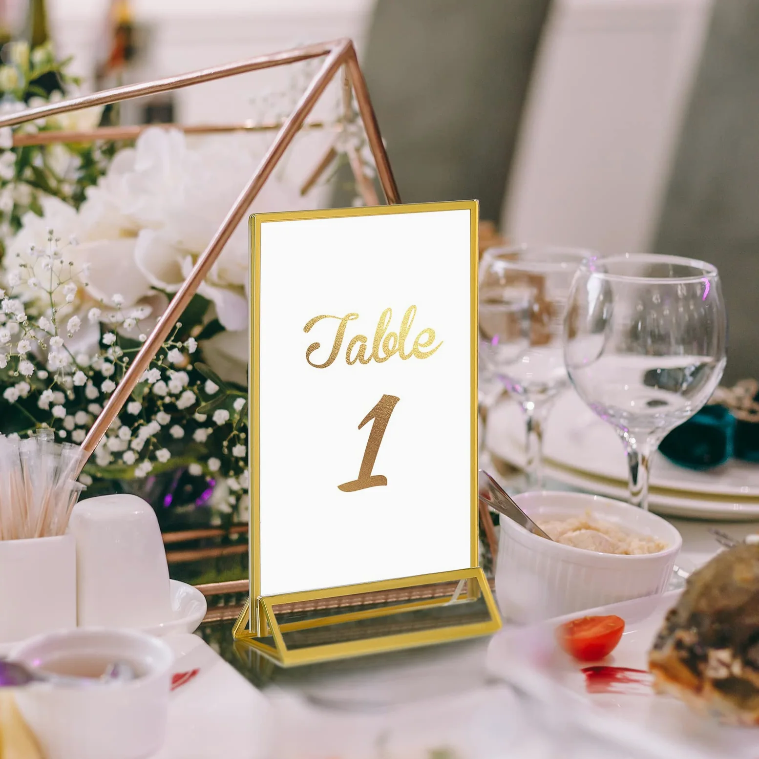 18 piezas de marcos de tabla de números claros de mesa de doble cara Marco de fotos titular de números de mesa de boda, soporte de menú, marco de fotos (dorado, 18 x 18 pulgadas)