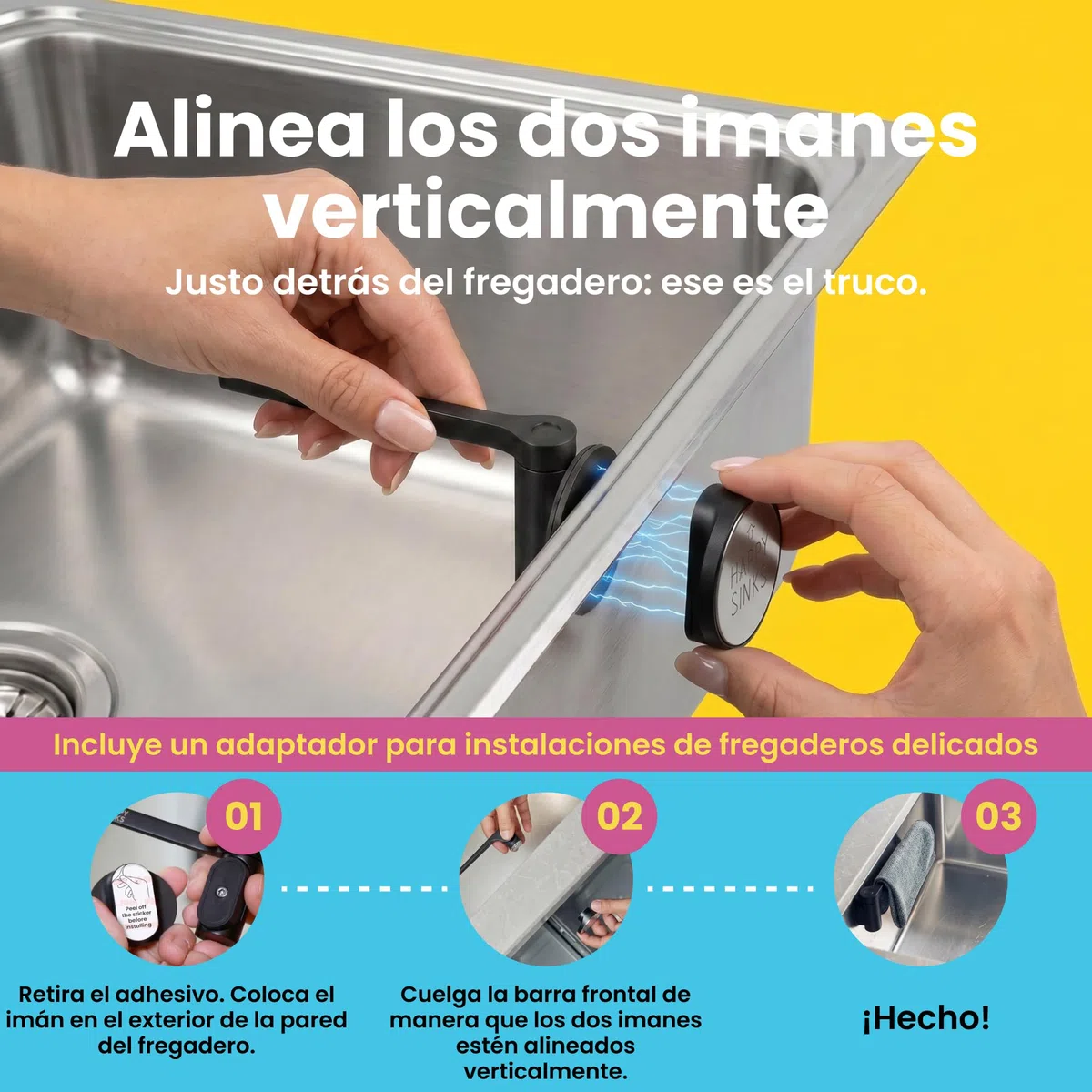 Soporte magnético para paños de Cocina y paños para Fregadero de Cocina, Funciona en fregaderos de Acero, fregaderos de Metal, Fuerte Respaldo magnético (Compuesto)