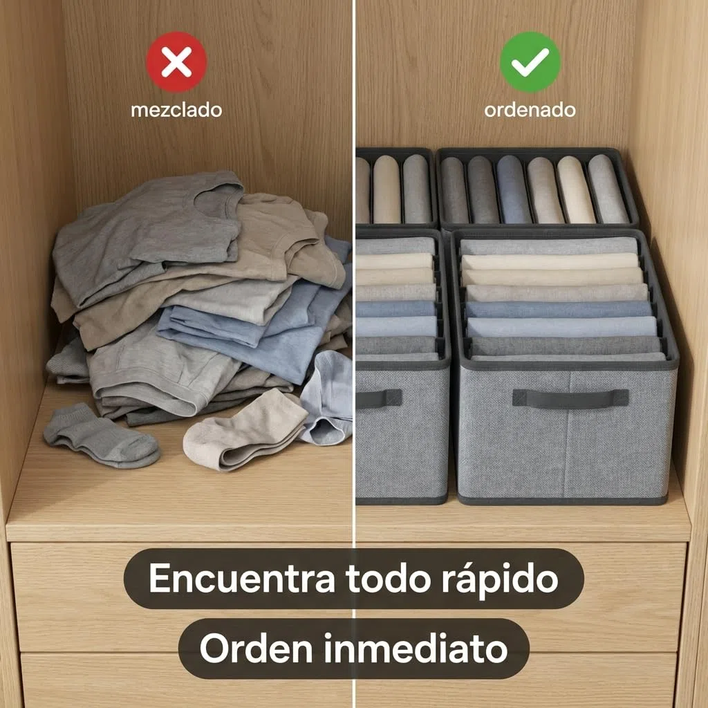 Pincho Organizador Armario, Cajas Almacenaje Ropa, Almacenamiento Hogar, Caja Almacenaje Tela con Asas Reforzadas, Organizadores de Cajones con Compartimentos - Pack 3 Plegables Gris (6)