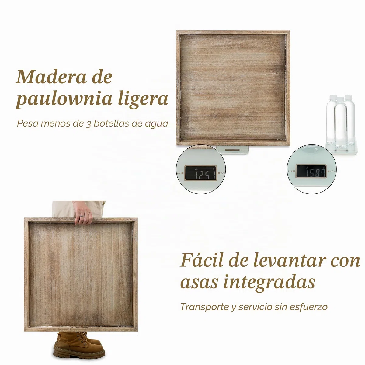Hanobe Bandeja otomana grande para servir: bandejas de madera para mesa de centro con asas de 20 pulgadas para sala de estar, decoración otomana rústica cuadrada extra grande de gran tamaño para | Decoración cuadrada grande rústica de gran tamaño para sal