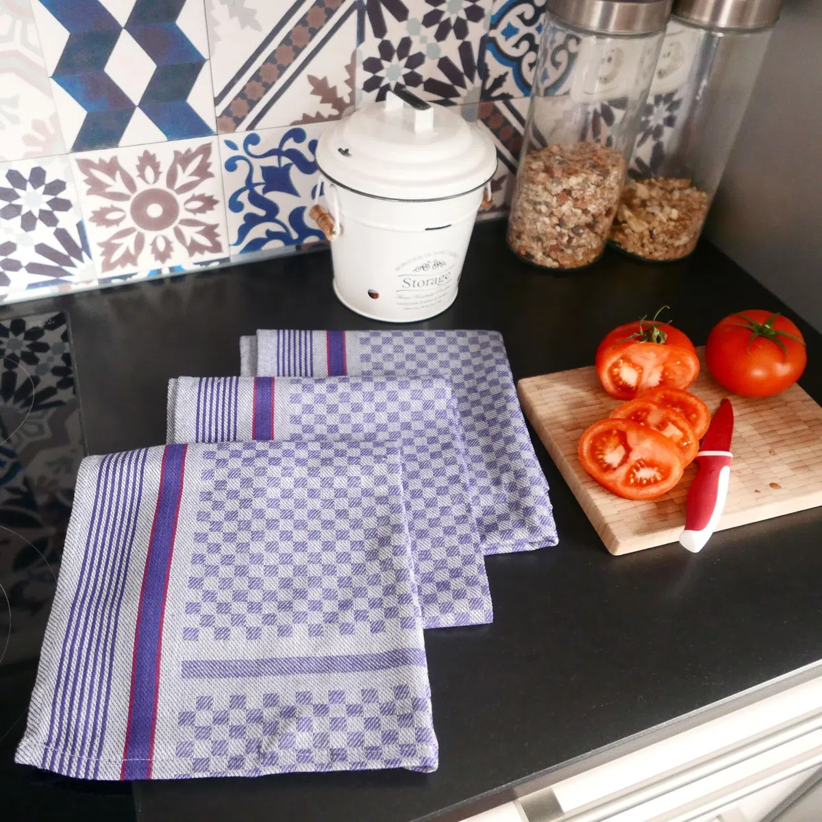 ZOLLNER 10 Trapos de Cocina Grandes, algodón, 50x100 cm, a Cuadros Azules