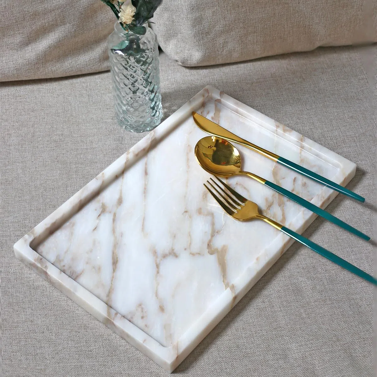 Bandeja de Servir de mármol 100% Natural, Bandeja de Almacenamiento de mármol de Viola de Calaccata para decoración del hogar, Bandeja de Piedra para baño/Cocina/tocador/Soporte de Platos para