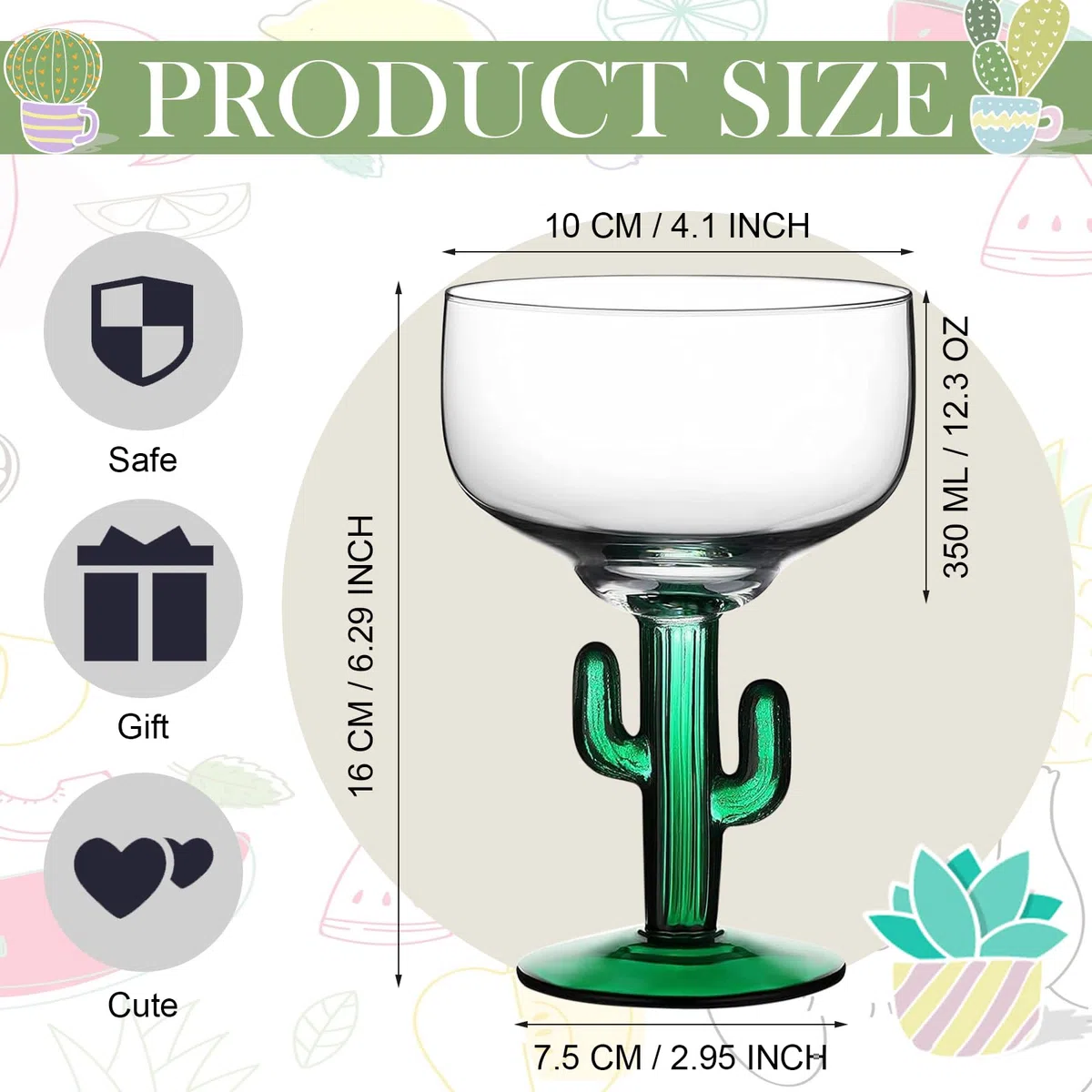 2 vasos de cactus para margarita, vasos de cóctel duraderos de cactus, cristalería de cactus sin plomo, vasos de cóctel únicos con temática de plantas congeladas