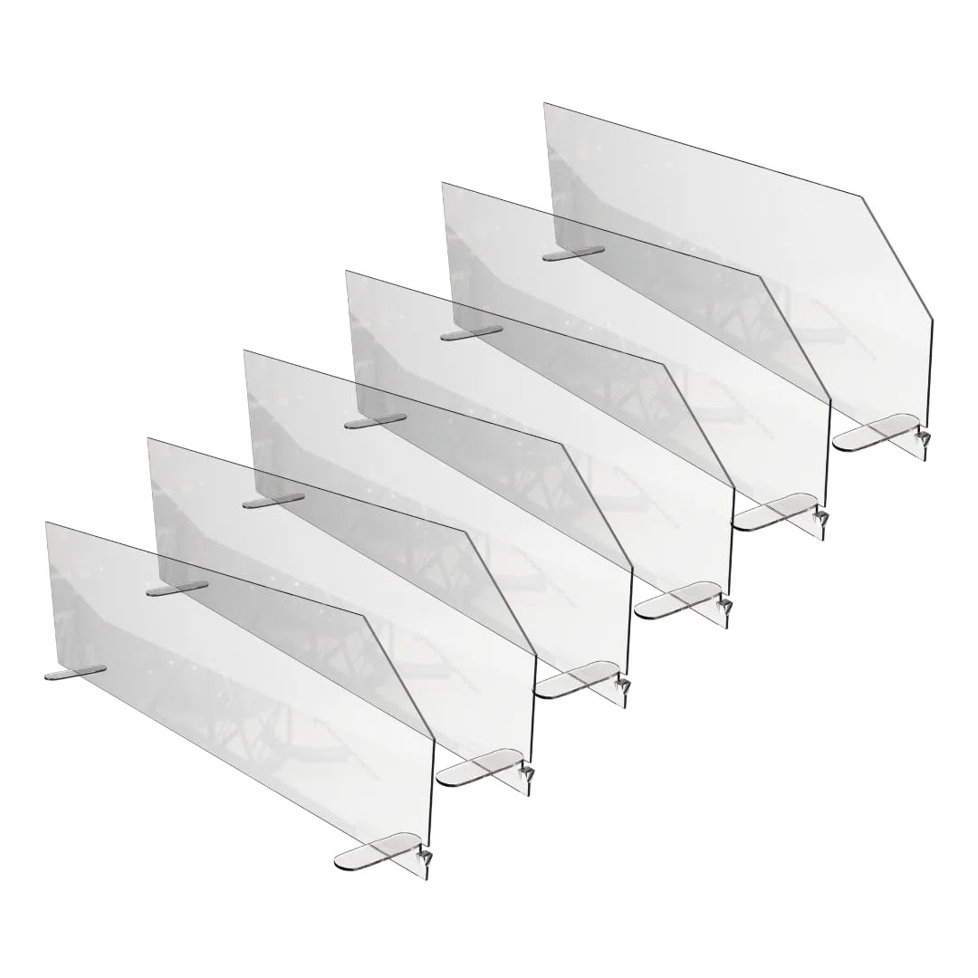FLETA Separadores de Policarbonato para Vitrinas, Transparente, 12cm Alto, Pack de 6, con Perfil de Fijación, 35/45/55cm Largo, para Organización de Mostradores Comerciales (Pequeño 35 cm)