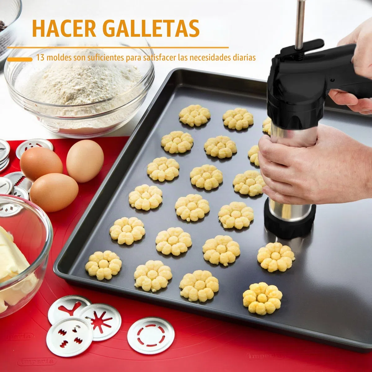 XSYKJGS Biscuit Maker, Máquina Galletas Molde para Repostería con 16 Moldes De Disco y 8 Boquillas Prensa, bolsa con marco de TPU y cepillo de limpieza para DIY Elaboración de Galletas de Pasteles